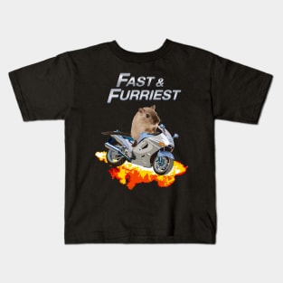 Fast and Furriest Parody Funny Cute Action Packed Motorcycle Flames Knock Off Brand Merch Kids T-Shirt